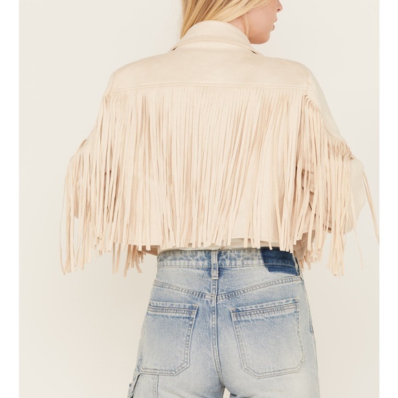 Saints & Hearts Jacket Womens Small Beige Faux Suede Fringe Western Boho - Picture 2 of 7